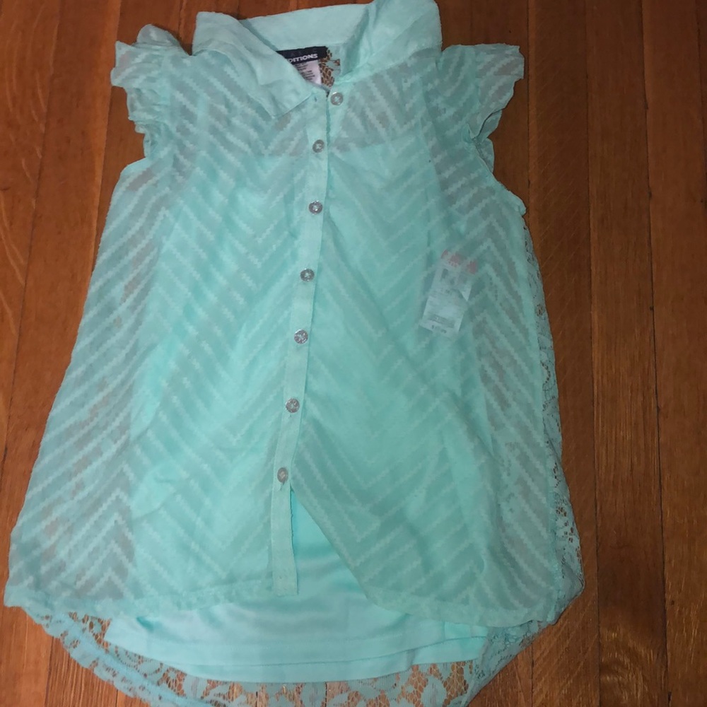 Mint green button up top
